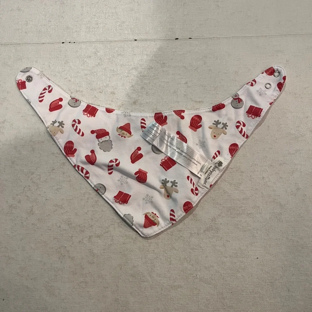 Baby cottons Red and White Holiday graphic symbol Bib. Adjustable.